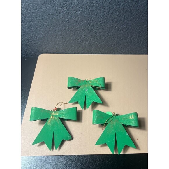 Lot of 3 Vintage Metal Ribbon Christmas Tree Holiday Ornament Tree Decor - Picture 5 of 5